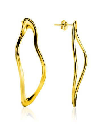Smooth Stylish Gold Plated Silver Earrings The Liquid, image 