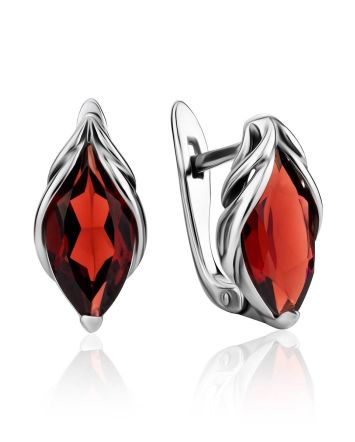 Chic Silver Garnet Earrings, image 