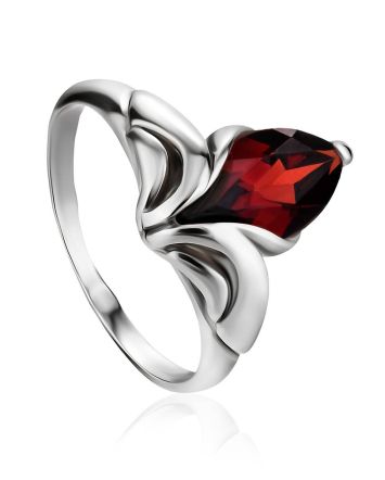 Silver Ring With Cherry Red Garnet Centerstone, Ring Size: 4 / 15, image 