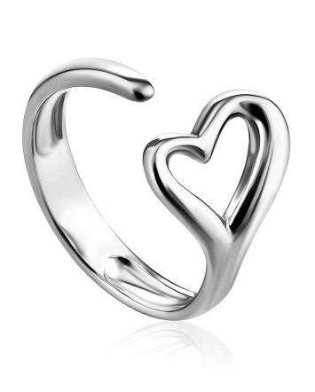 Heart Shaped Silver Adjustable Ring The Liquid, Ring Size: Adjustable, image 