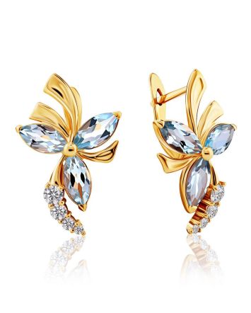 Floral Design Gold Topaz Earrings, image 