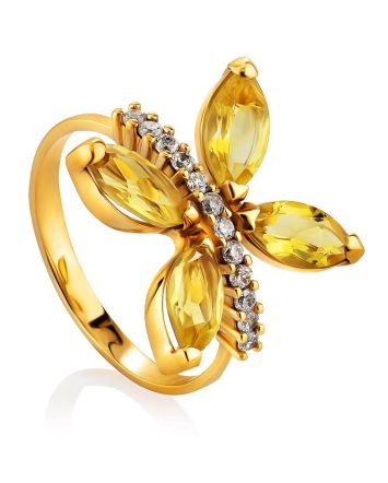 Luminous Citrine Butterfly Golden Ring, Ring Size: 8.5 / 18.5, image 