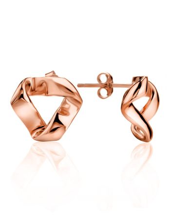 Rose Plated Sterling Silver ​Hammered Abstract Stud Earrings The Liquid, image 