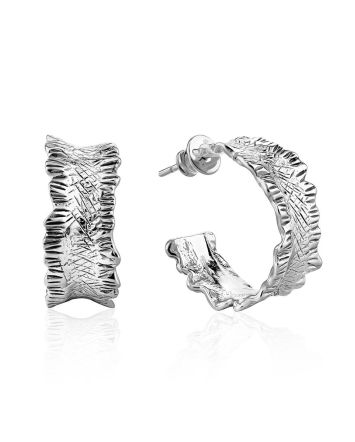 Textured Silver Hoop Earrings The Liquid, image 