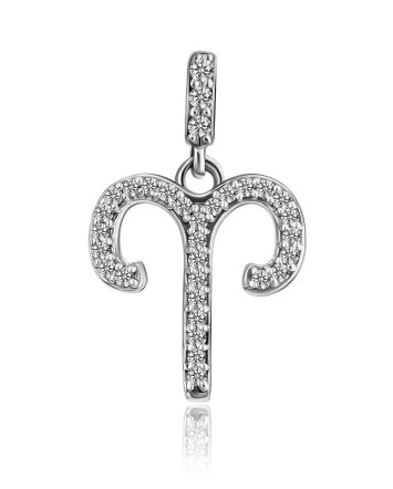 White Gold Diamond Aries Sign Pendant, image 