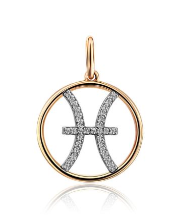 Gold Diamond Pisces Sign Pendant, image 