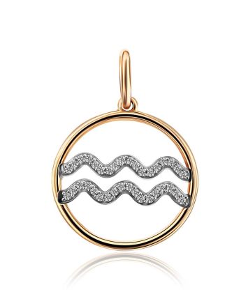 Gold Diamond Aquarius Sign Pendant, image 