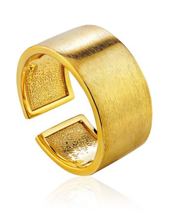Contemporary Brush Finish Gold Plated Silver Ring The ICONIC, Ring Size: Adjustable, image 