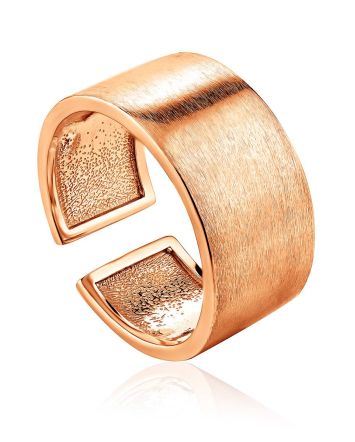 Contemporary Brush Finish Rose Plated Silver Ring The ICONIC, Ring Size: Adjustable, image 