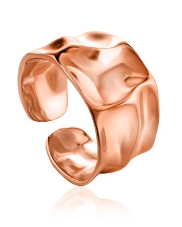 Luxurious Statement Rose Plated Sterling Silver Ring The Liquid, Ring Size: Adjustable, image 