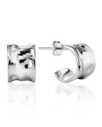 Hammered Silver Stud Hoop Earrings The Liquid, image 