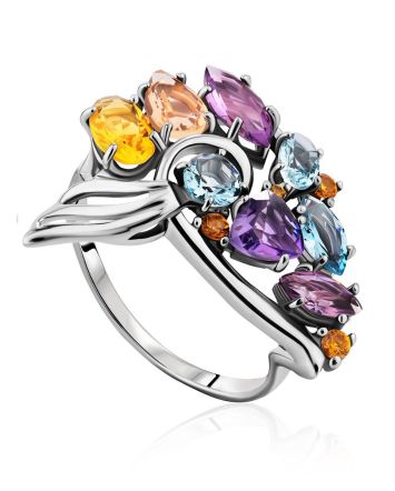 Fabulous Silver Ring With Mix Color Stones, Ring Size: 9.5 / 19.5, image 