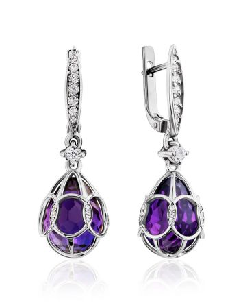 Vintage Style Silver Amethyst Egg Shaped Dangles The Romanov, image 