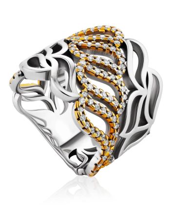 Laced Mixed Color Silver Ring With Crystals, Ring Size: 7 / 17.5, image 