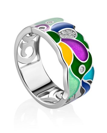 Mix Color Enamel Band Ring With Crystals, Ring Size: 6.5 / 17, image 