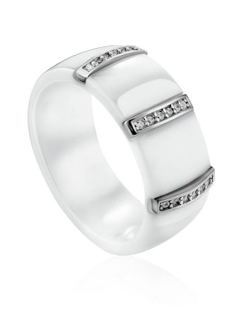 Chic White Ceramic Band Ring, Ring Size: 6.5 / 17, image 