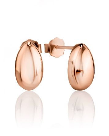 Stylish Rose Plated Silver Elongated Oval Stud Earrings The Liquid, image 