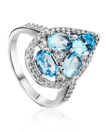 Voluminous Silver Cocktail Ring With Topaz And Crystals, Ring Size: 8 / 18, image 