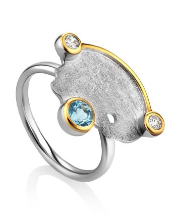 Designer Silver Topaz Ring With Crystals, Ring Size: 8 / 18, image 