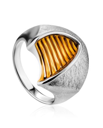 Futuristic Design Gilded Silver Ring, Ring Size: 7 / 17.5, image 