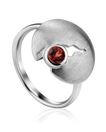 Torn Design Silver Garnet Ring, Ring Size: 9 / 19, image 