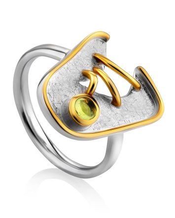 Futuristic Design Silver Chrysolite Ring, Ring Size: 6.5 / 17, image 
