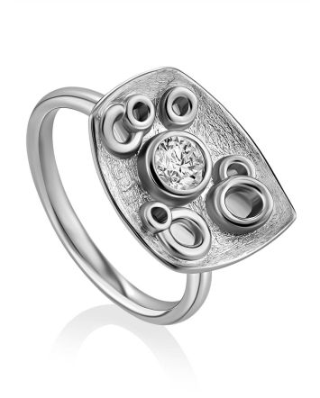 Stylish Silver Crystal Ring, Ring Size: 9 / 19, image 