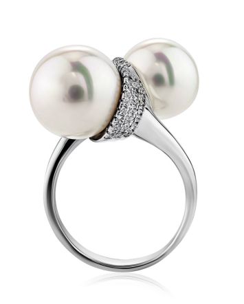 Fabulous Bypass Design Silver Pearl Ring, Ring Size: 7 / 17.5, image 