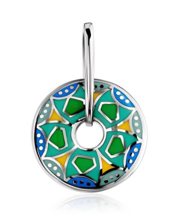 Bright Round Silver Enamel Pendant, image 
