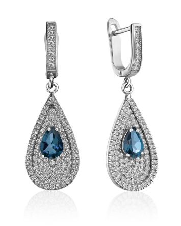 Drop Shaped Silver Dangles With Crystals And Topaz London, image 