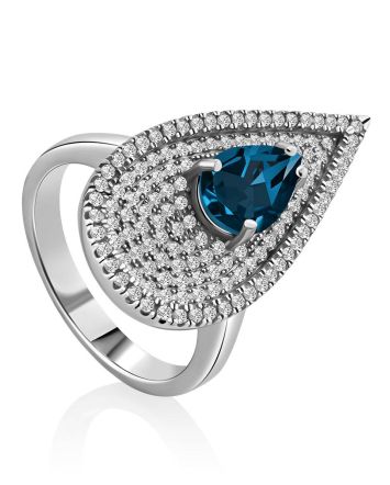 Fabulous Cocktail Silver Ring With Topaz London, Ring Size: 8 / 18, image 