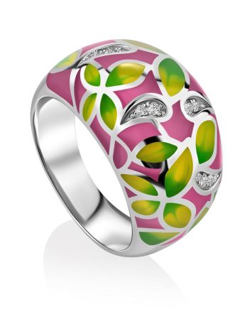 Floral Motif Mix Color Enamel Ring, Ring Size: 8 / 18, image 