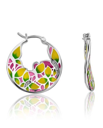 Bright Mix Color Enamel Hoop Earrings, image 