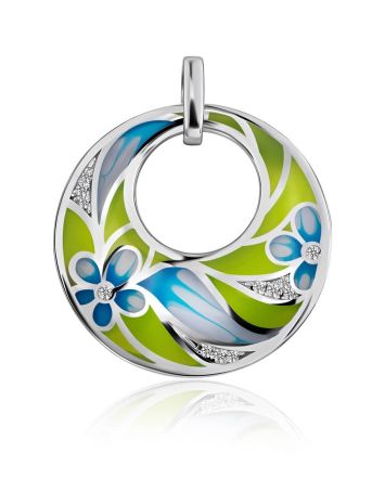 Flat Round Silver Pendant With Mix Color Enamel, image 