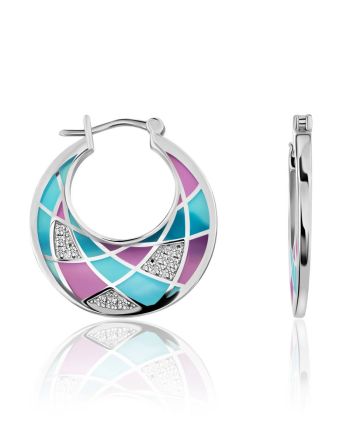 Fashionable Silver Enamel Hoops, image 