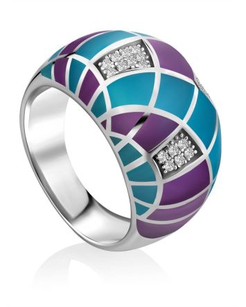 Voluminous Silver Enamel Ring, Ring Size: 7 / 17.5, image 