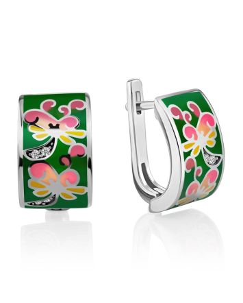Playful Design Silver Enamel Earrings, image 