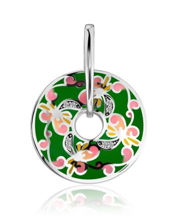 Bright Silver Enamel Pendant With Crystals, image 
