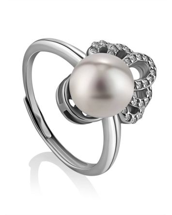 Chic And Classy Silver Pearl Ring, Ring Size: 8.5 / 18.5, image 