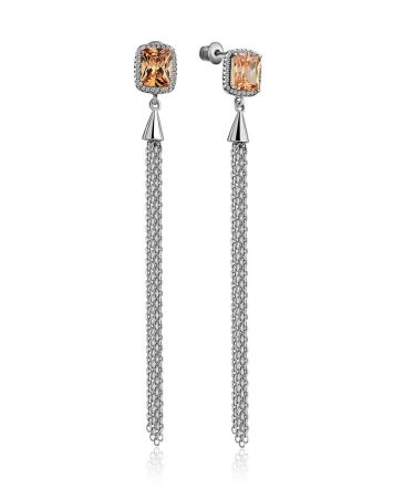 Refined Silver Chain Dangles With Yellow Crystal Centerpieces, image 