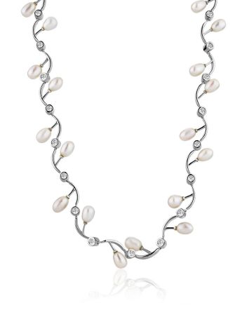 Refined Silver Necklace With Pearl And Crystals, image 