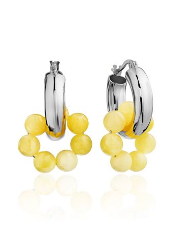 Boho Chic Silver Hoops With Honey Amber The Palazzo, image 