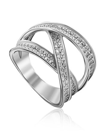 Trendy Silver Crystal Trinity Ring, Ring Size: 8 / 18, image 