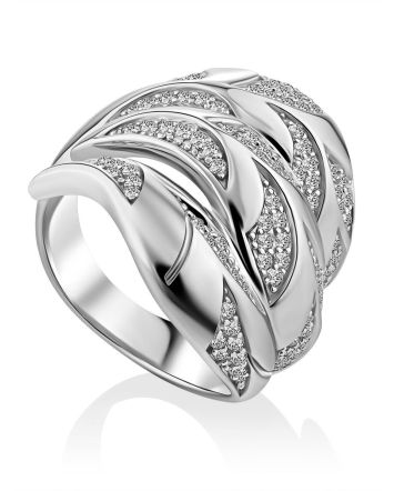 Dazzling  Silver Crystal Cocktail Ring, Ring Size: 7 / 17.5, image 