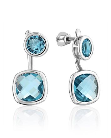 Transformable Silver Topaz Stud Earrings, image 