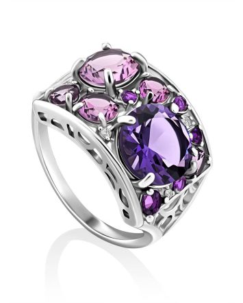 Lustrous Silver Amethyst Ring, Ring Size: 6.5 / 17, image 