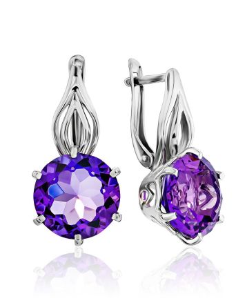 Silver Earrings With Deep Purple Amethyst, image 