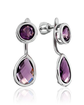 Transformable Silver Amethyst Earrings, image 