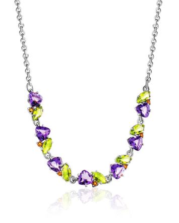 Dazzling Silver Necklace With Amethyst And Chrysolite, image 