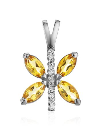 Chic Silver Citrine Butterfly Pendant, image 